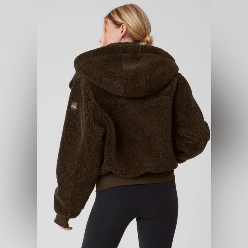 Alo Yoga Foxy Sherpa Jacket – Brown – XS – Hooded Zip Teddy Fleece - Picture 2 of 5